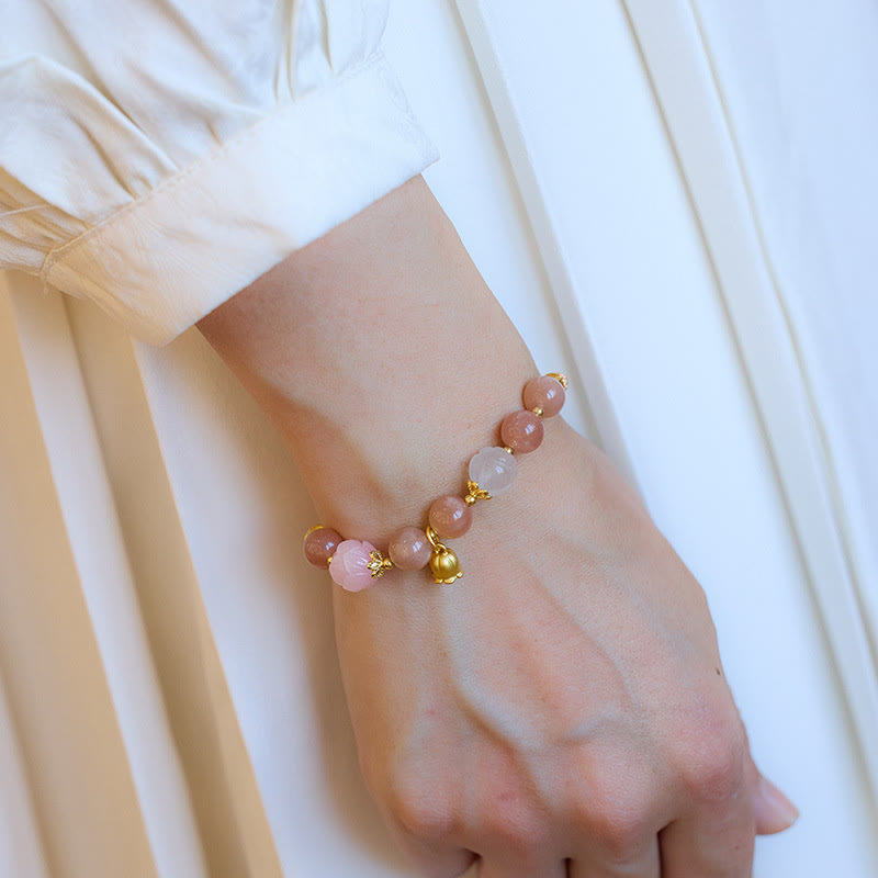 Sunstone & Golden Silk Jade Lily of the Valley Gold Sterling Silver Charm Bracelet