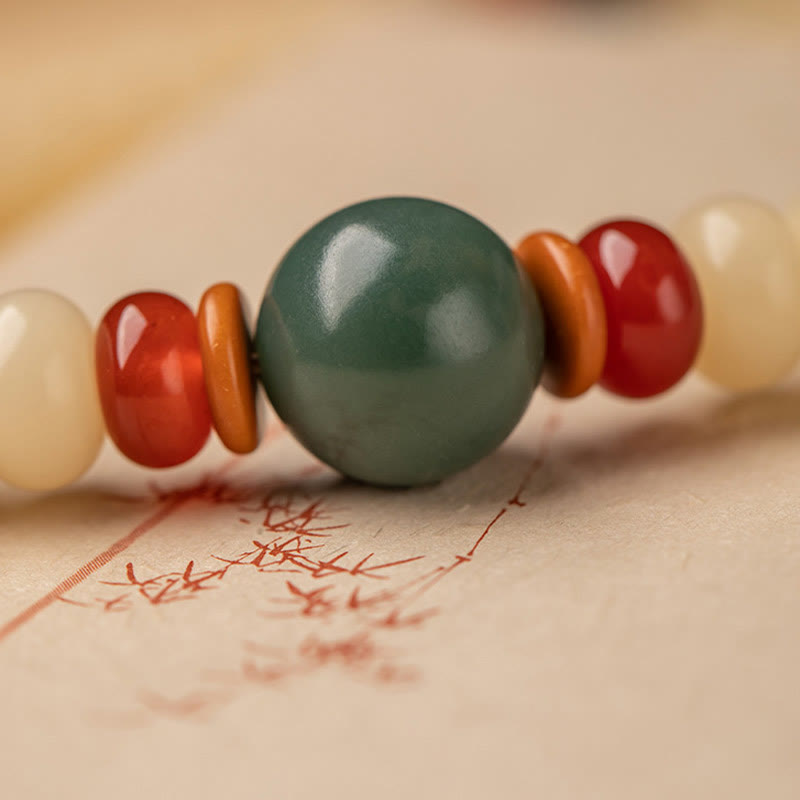 Natural Bodhi Seed and Lotus Pod Charm Double Wrap Mindfulness Bracelet