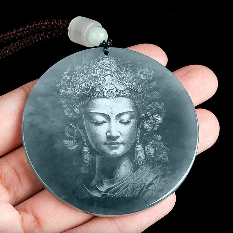 Kwan Yin Avalokitesvara Jade Abundance String Necklace Pendant