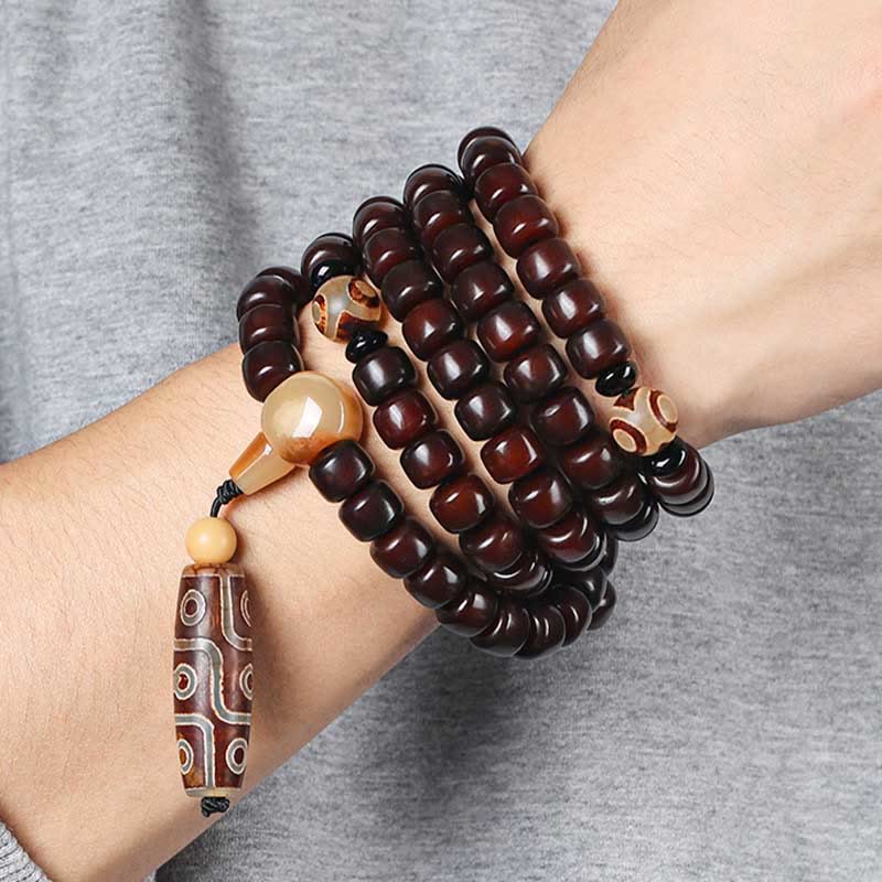 108 Mala Beads Three-eyed Dzi Bead Nine-eye Dzi Bead Jade Luck Bracelet