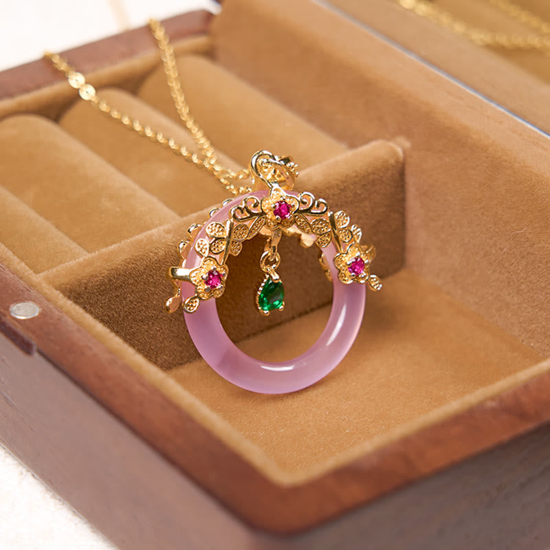 Green Chalcedony Peace Buckle Design Strength Necklace Pendant