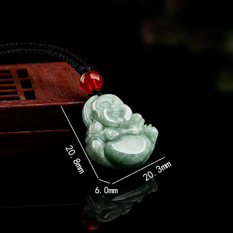 Natural Green Jade Laughing Buddha Luck Abundance Necklace Pendant