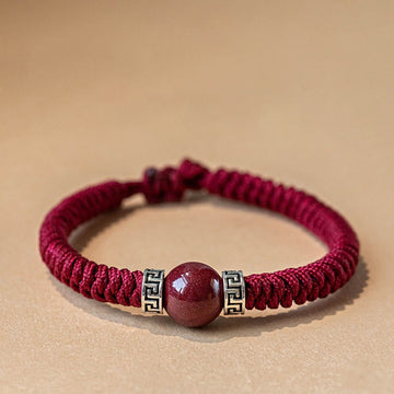 Handmade 925 Sterling Silver and Natural Cinnabar Braided Red String Bracelet