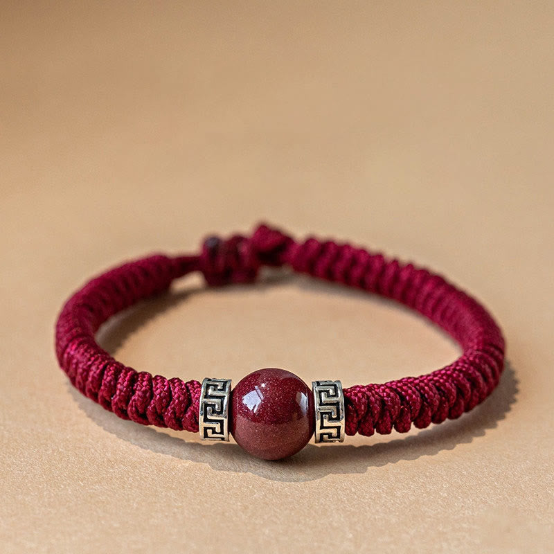Handmade 925 Sterling Silver and Natural Cinnabar Braided Red String Bracelet