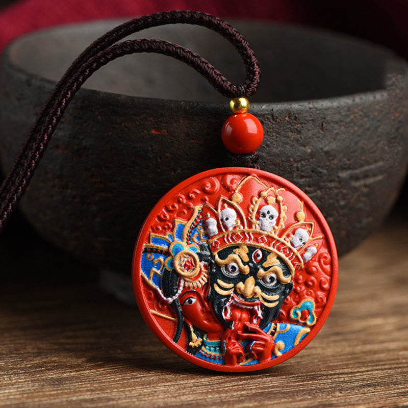 Zakiram Goddess of Wealth Painted Cinnabar Blessing Necklace Pendant