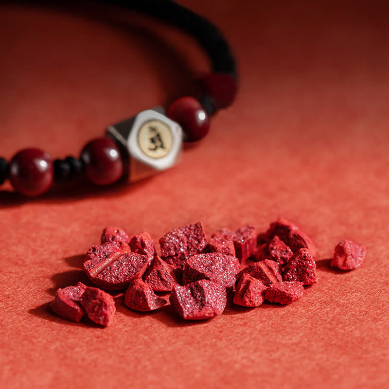 925 Sterling Silver Chinese Zodiac Natal Buddha Cinnabar Calm Bracelet