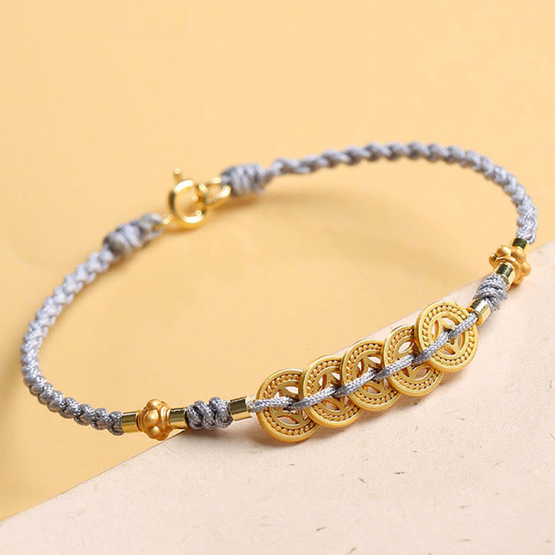 Handcrafted Blue Braided Rope Bracelet with Pearl, Copper Coin & Tree of Life