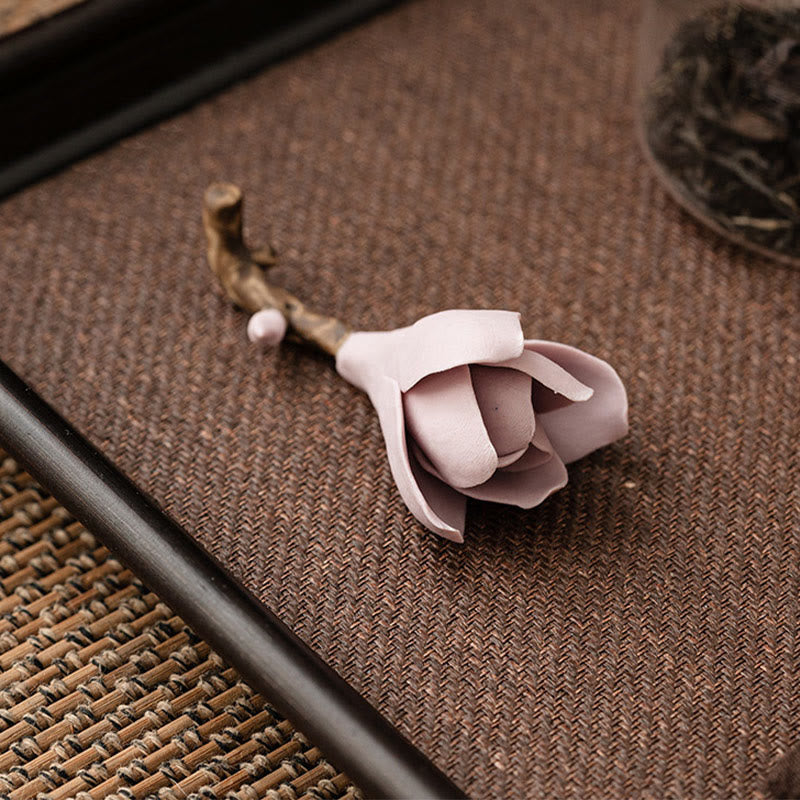 Ceramic Gardenia Flower Pattern Incense Burner for Mindful Aromatic Practice