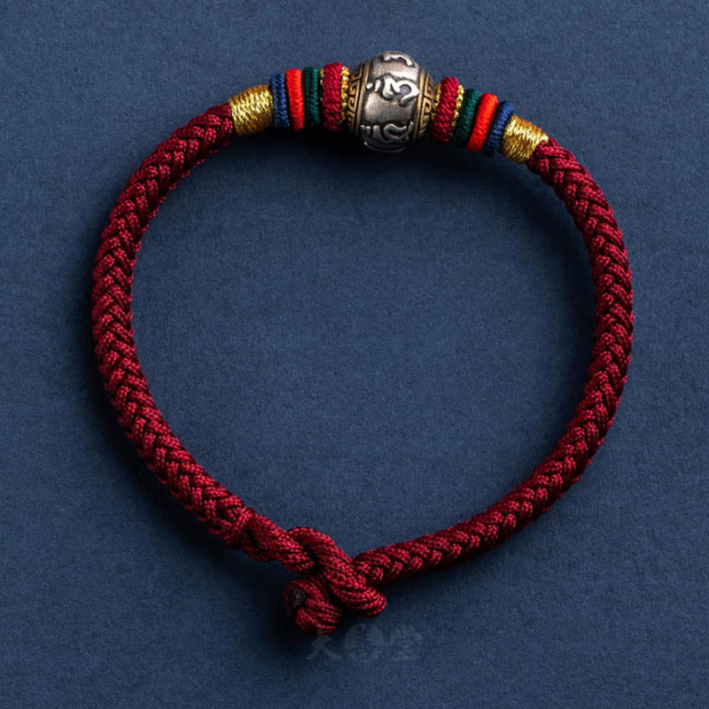 925 Sterling Silver Tibet Handmade Om Mani Padme Hum Luck Protection King Kong Knot Braided Bracelet
