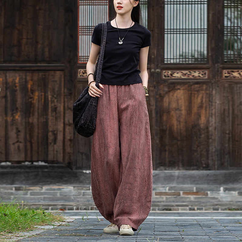 Ramie Cotton Linen Pants Tie-dye Design Trousers Loose Zen Yoga Women's Pants with Pockets