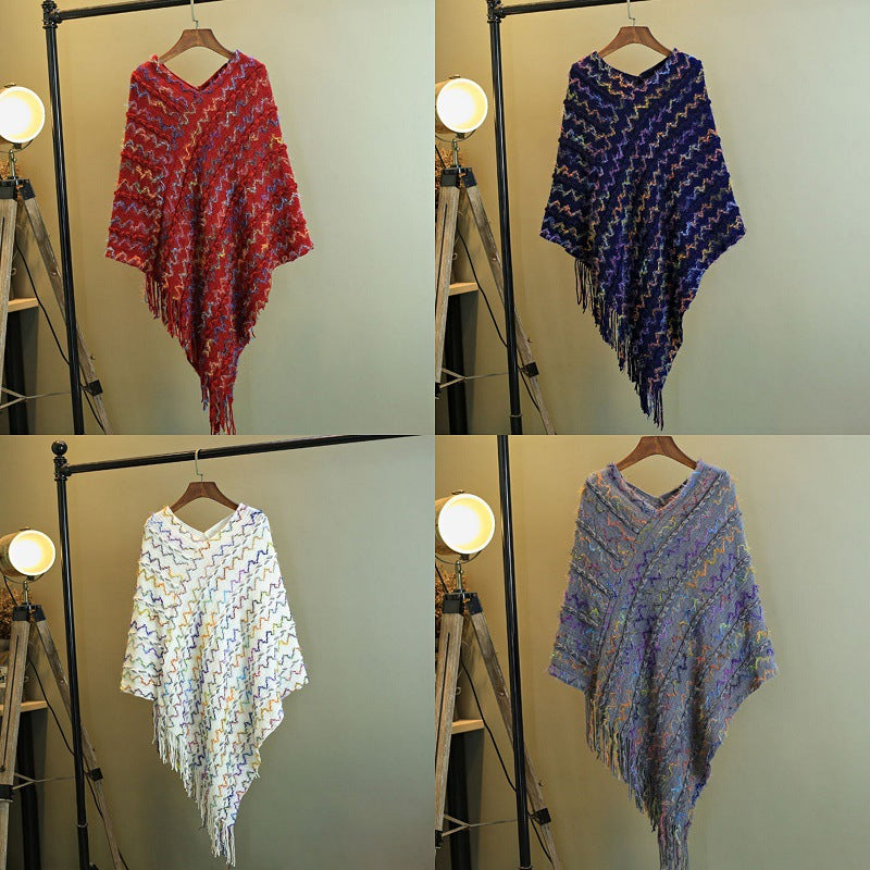Tibetan Colorful Striped Shawl Tassels Pullover Winter Cozy Travel Scarf Wrap