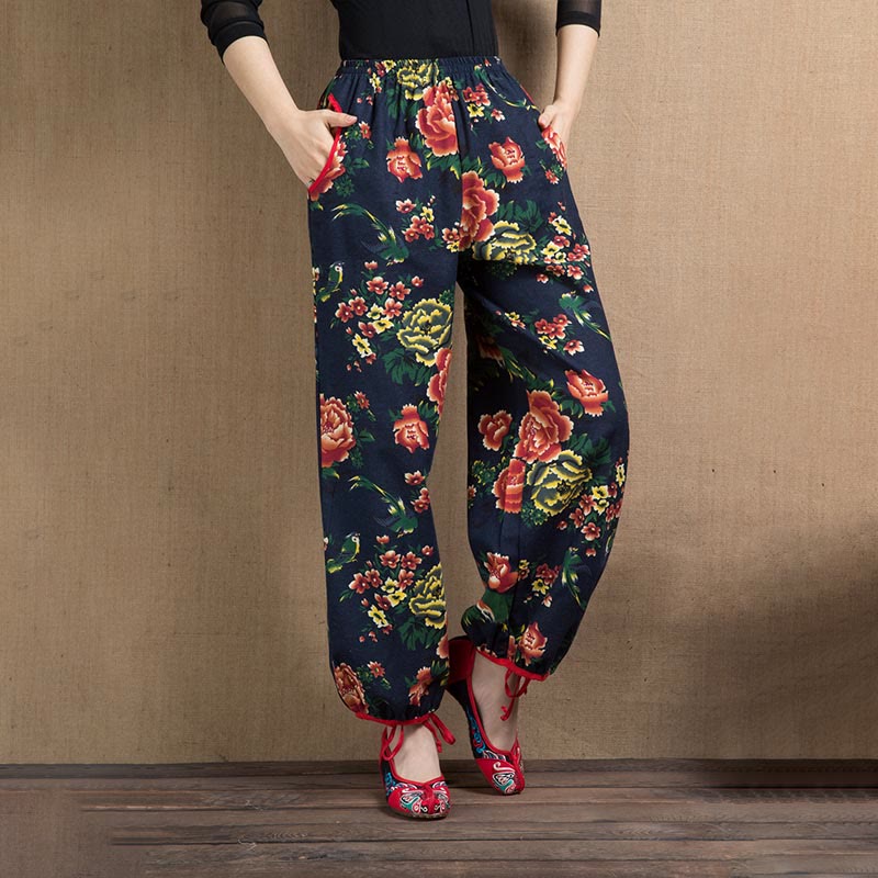 Breathable Floral Meditative Harem Pants with Pockets