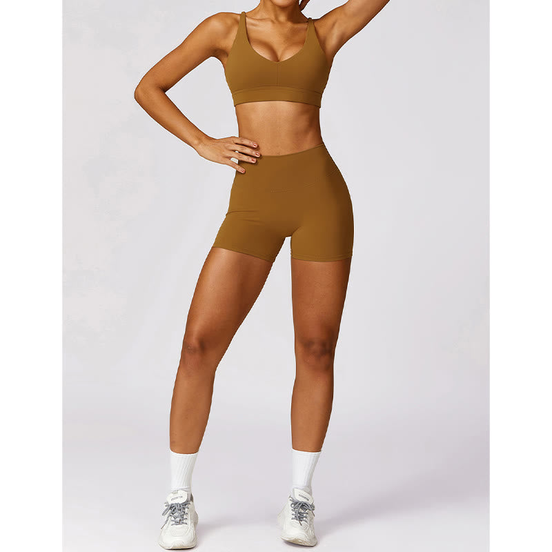 Gym Sports Yoga Backless Bra Crop Tank Top Breathable Shorts