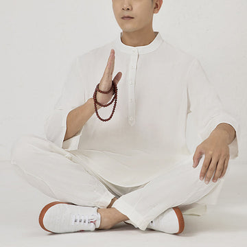 Tactile Cotton Linen Three-Quarter Sleeve Zen Meditation Set