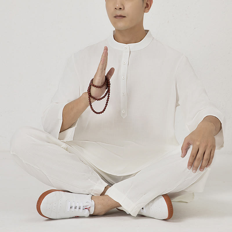 Tactile Cotton Linen Three-Quarter Sleeve Zen Meditation Set