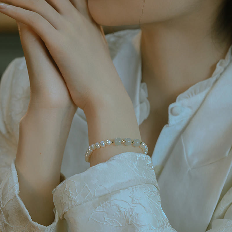 14K Gold Plated Natural Pearl & Hetian Jade Sincerity Bead Chain Bracelet