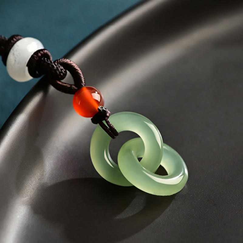 Natural Hetian Cyan Jade White Jade Double Peace Buckle Success Necklace Pendant