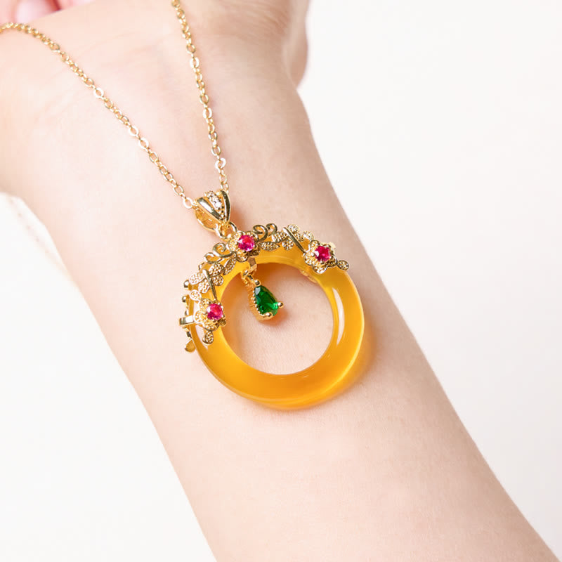 Green Chalcedony Peace Buckle Design Strength Necklace Pendant