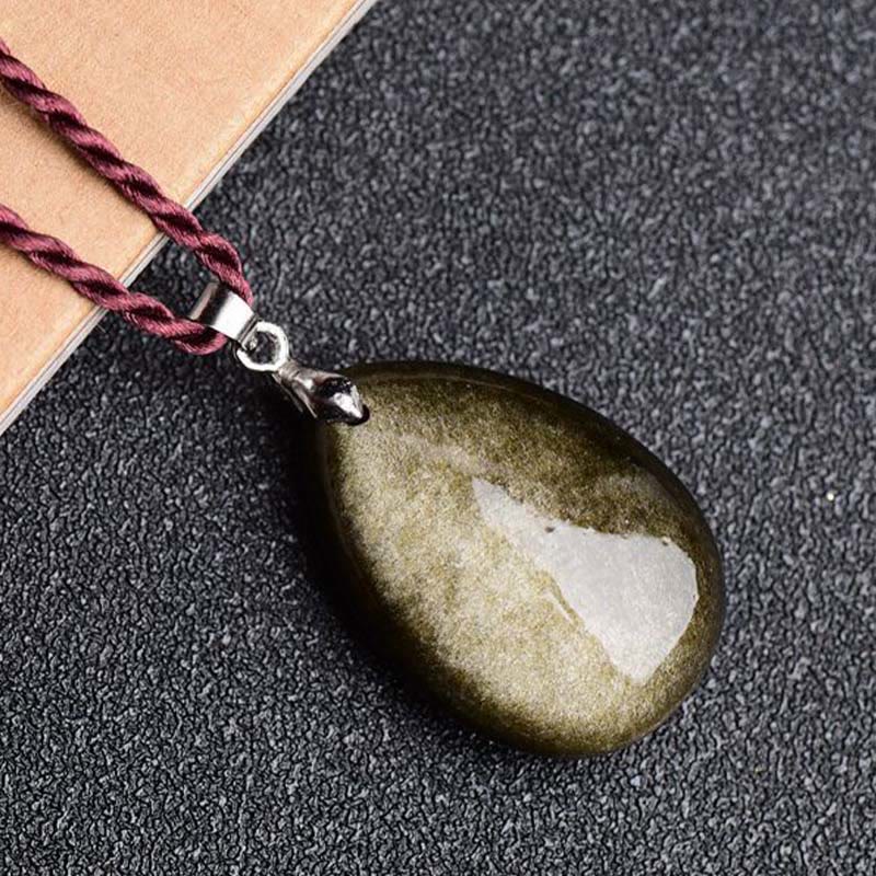 Gold Sheen Obsidian Black Obsidian Rainbow Obsidian Wealth Water Drop Necklace Pendant