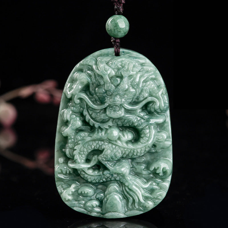 Chinese Zodiac Dragon Jade Prosperity Necklace Bead String Pendant