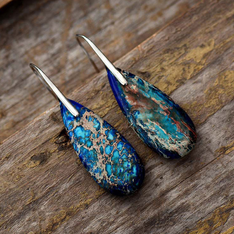Natural Imperial Jasper Emperor Stone Crystal Drop Earrings