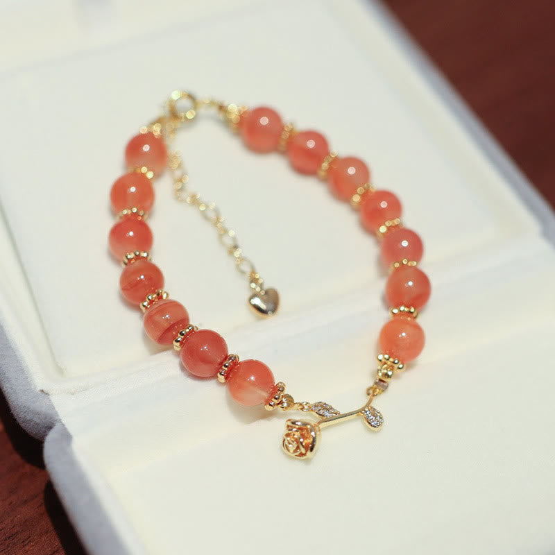 Natural Red Agate Rose Confidence Calm Chain Bracelet