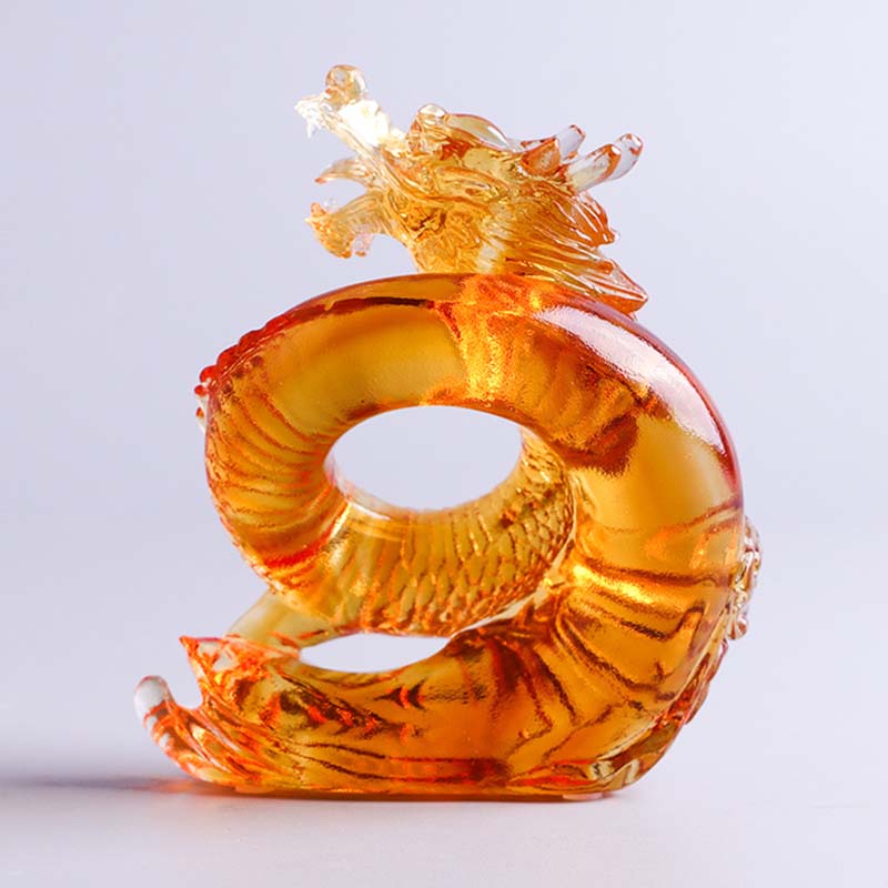 Year of the Dragon Handmade Chinese Zodiac Yellow Dragon Liuli Crystal Art Piece Protection Home Office Decoration