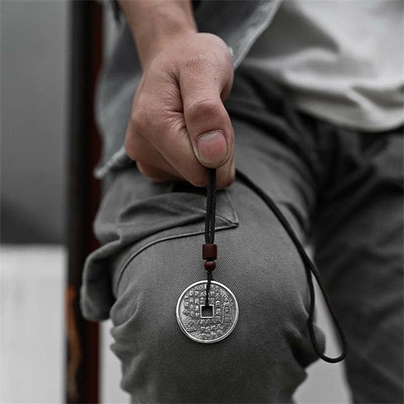 Handmade Sterling Silver & Copper Bagua Yin Yang Chinese Coin Pendant Necklace