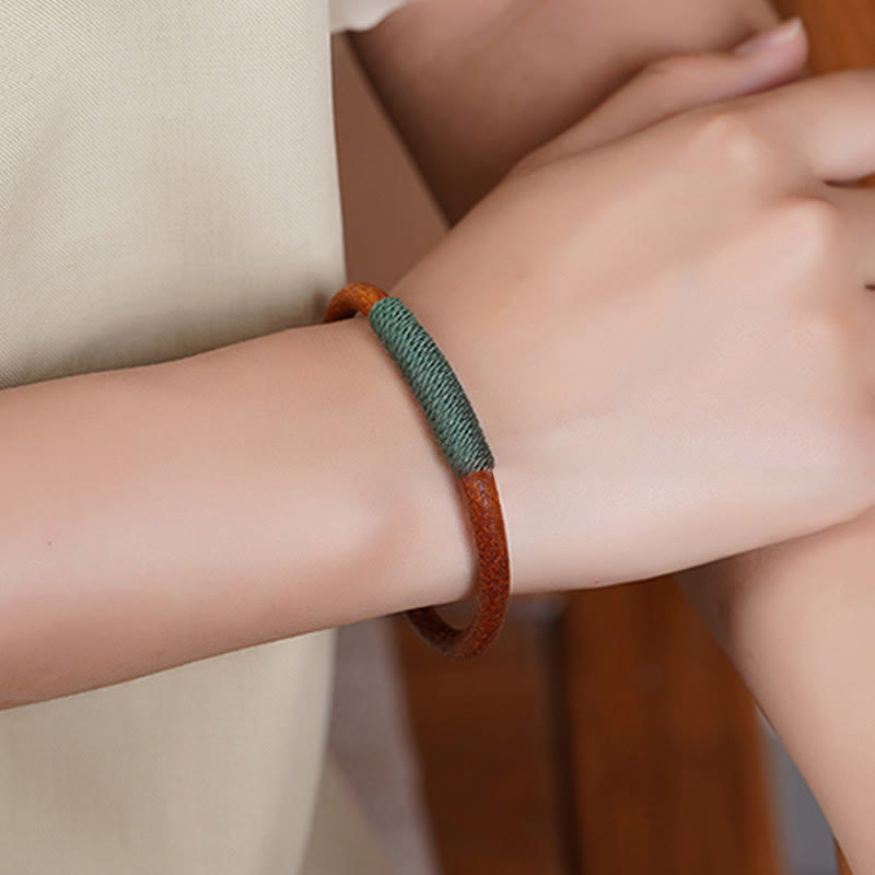 Tibetan Leather Handmade Five Elements Luck Braid String Buckle Bracelet