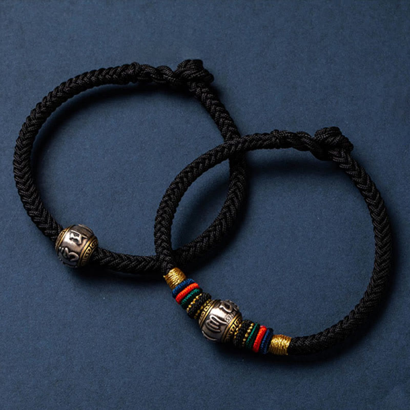 925 Sterling Silver Tibet Handmade Om Mani Padme Hum Luck Protection King Kong Knot Braided Bracelet