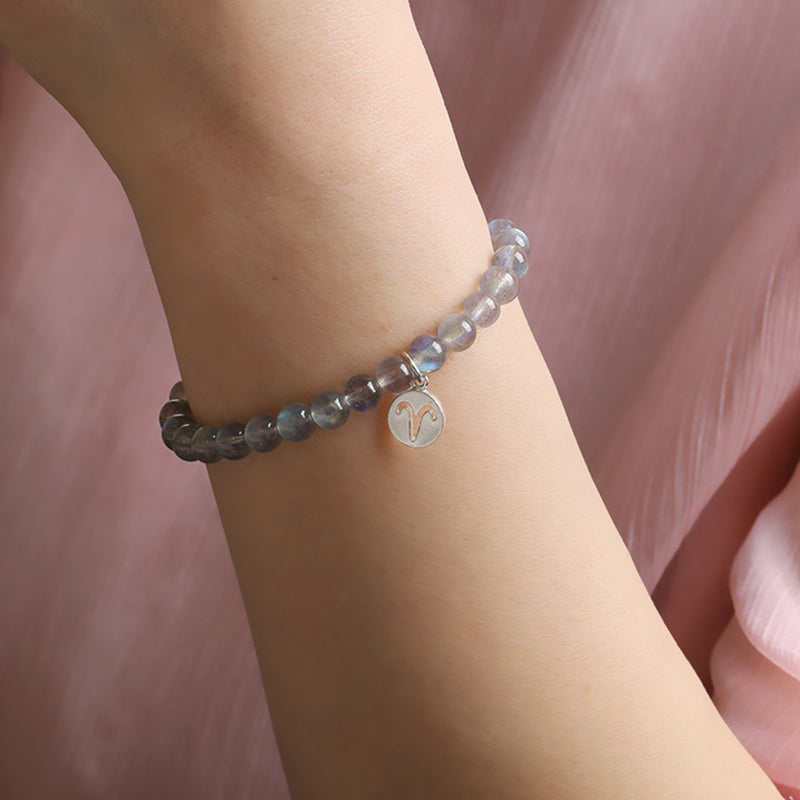 Celestial Moonstone Beaded Bracelet with 12 Zodiac Constellations