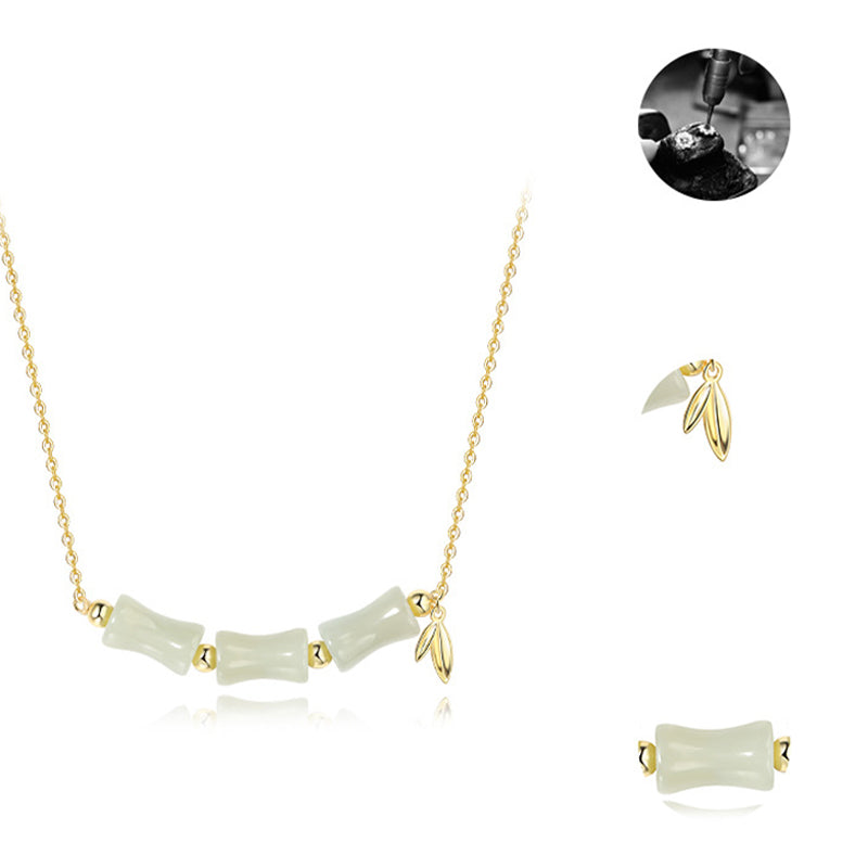 925 Sterling Silver Hetian Jade Bamboo Fu Character Prosperity Necklace Pendant Bracelet