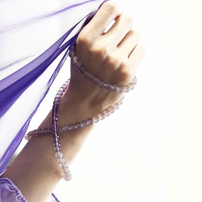 Natural Amethyst and Agate Crystal Beaded Meditation Bracelet