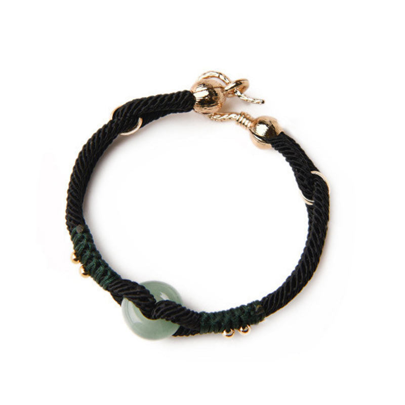 Minimalist Tibetan Jade and Gold Black Rope Couple Bracelet