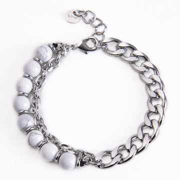 White Turquoise and Steel Chian Mixed Strength Bracelet
