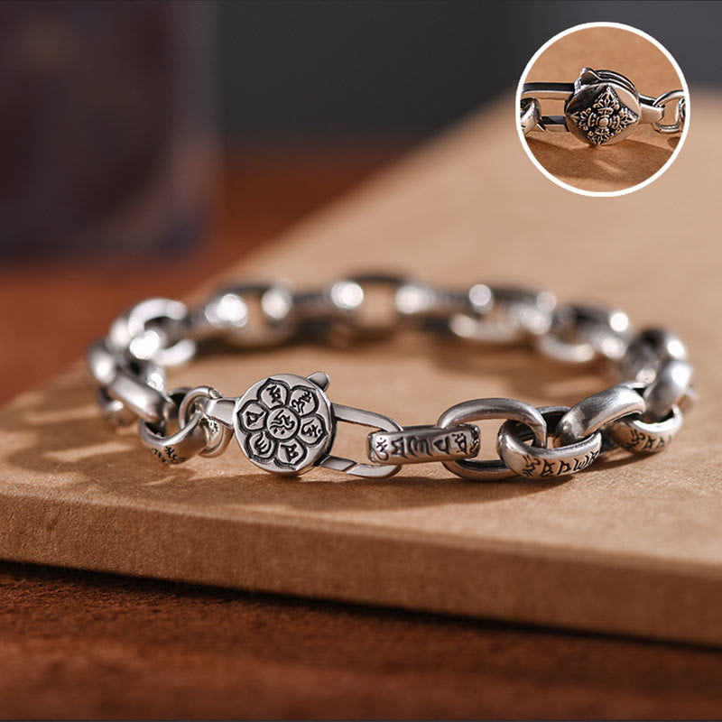 Engraved 925 Sterling Silver Om Mani Padme Hum Mantra Bracelet