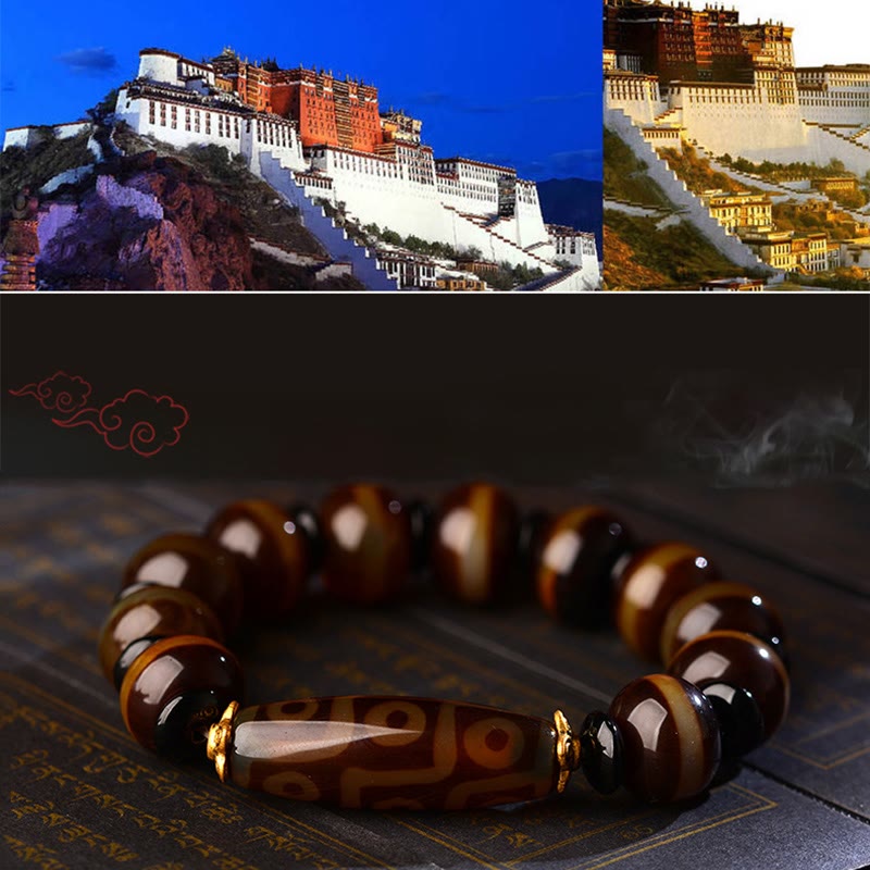 Tibetan Natural Nine-Eye Dzi Bead Agate Wealth Blessings Bracelet