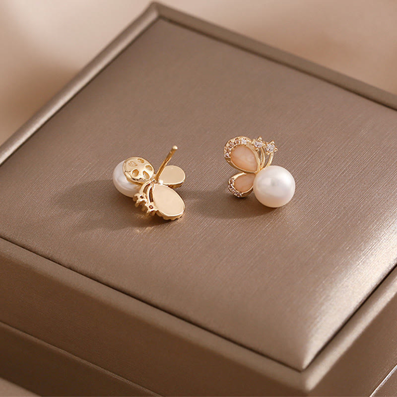 18k Gold Plated Natural Pearl Butterfly Stud Earrings