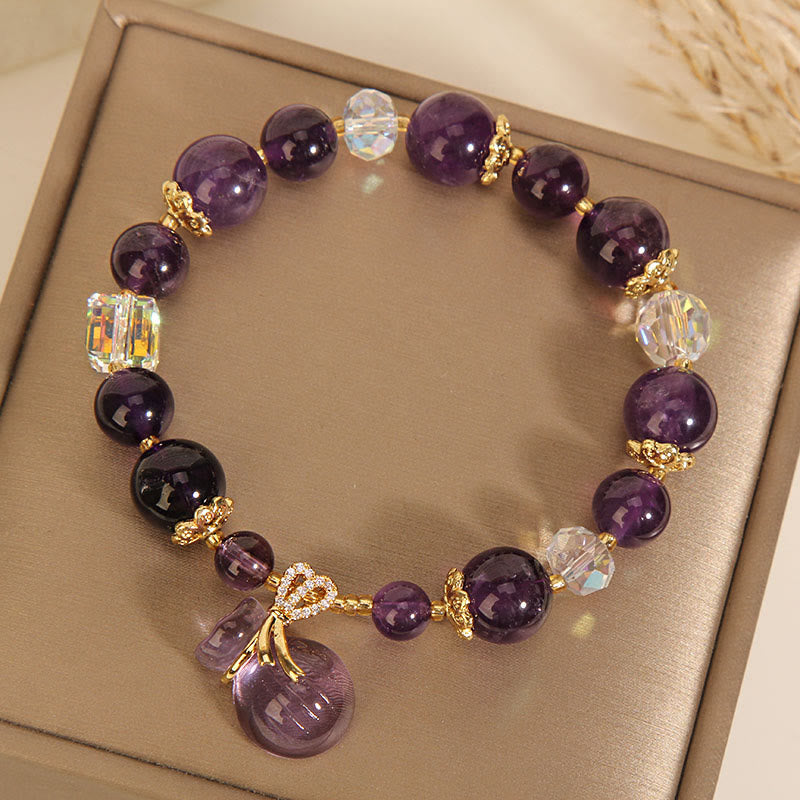Natural Amethyst Crystal Money Bag Charm Positive Bracelet