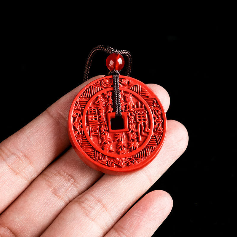 Natural Cinnabar Mountain Ghosts Spend Money Bagua Design Blessing Necklace Pendant