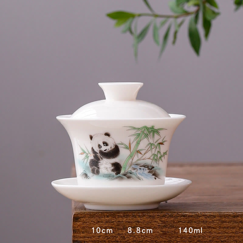 White Porcelain Mountain Landscape Countryside Ceramic Gaiwan Teacup Kung Fu Tea Cup And Saucer With Lid