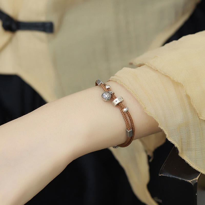 925 Sterling Silver Gold Swallowing Beast Koi Fish Wealth Handcrafted Braided Bracelet