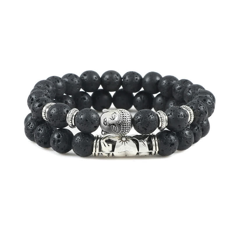 2Pcs Natural Crystal Agate Buddha Protection Bracelet