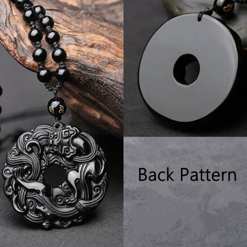 Natural Black Obsidian Peace Buckle Pixiu Purification Necklace Pendant