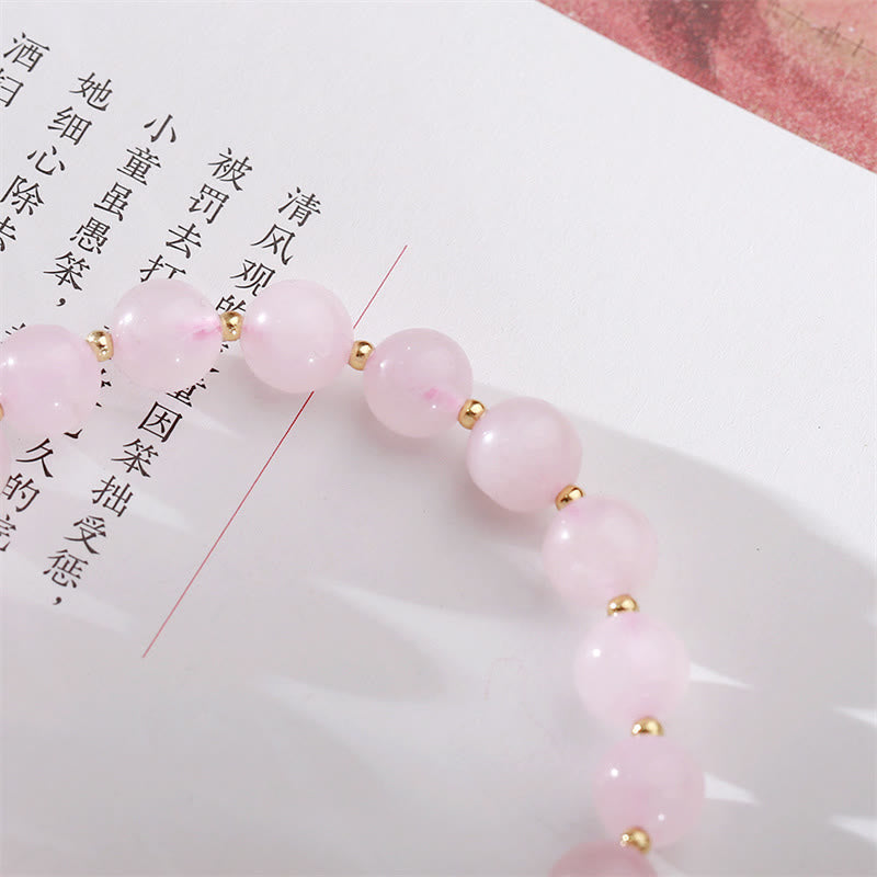 Natural Rose Quartz and Gold Copper Plum Blossom Beaded Bracelet