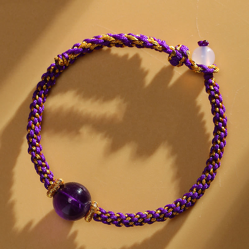 Handmade Red Agate Amethyst Golden Rutilated Quartz Pink Crystal Bead Calm Braided Bracelet