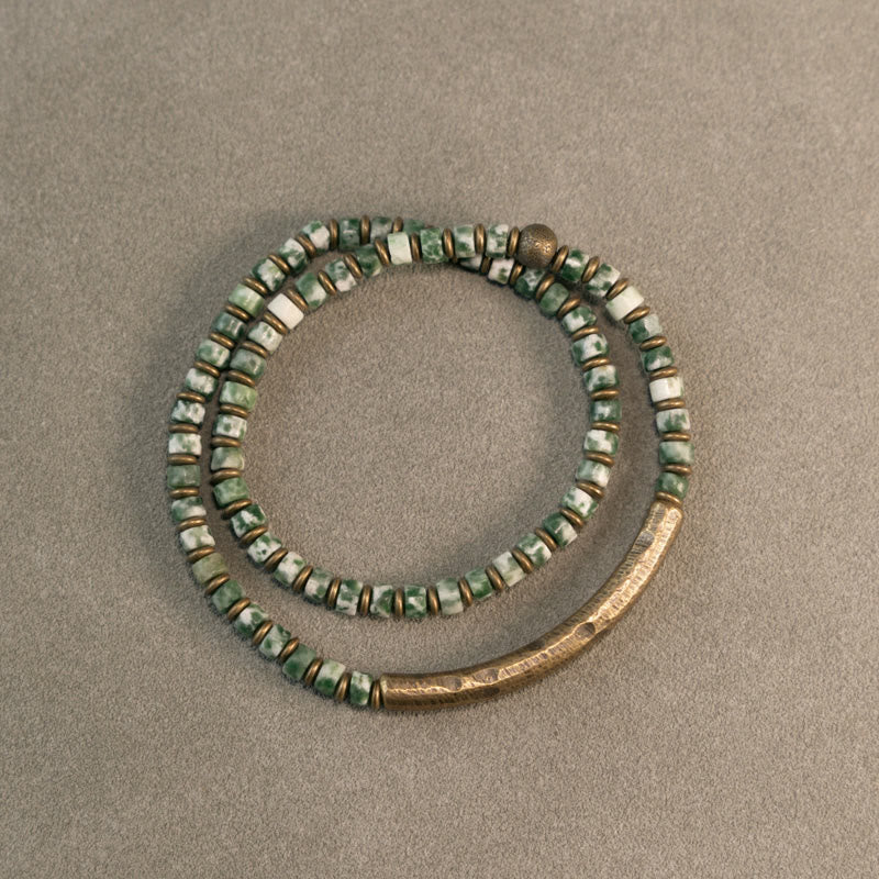 Natural Sodalite and Picture Jasper Beaded Harmony Bracelet with Brass Accents