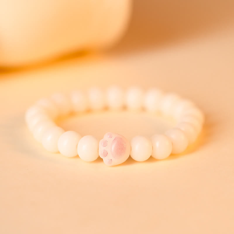 Natural Bodhi Seed Lovely Paw Lucky Cat Paw Peace Bracelet