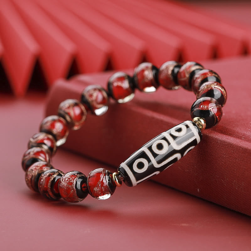 Hand-Finished Tibetan Style Dzi Bead and Vibrant Liuli Glass Beaded Bracelet