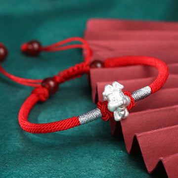 Handcrafted 999 Fine Silver Chinese Zodiac Red String Adjustable Bracelet